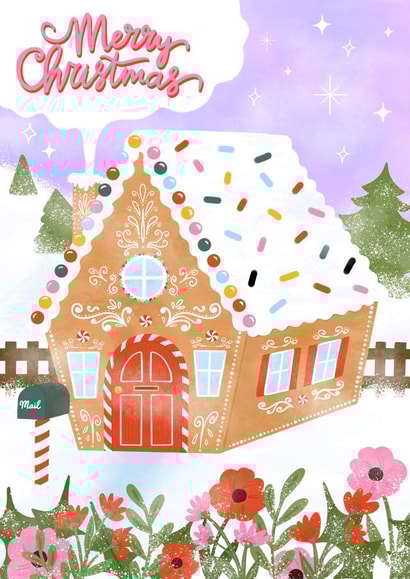 Merry Christmas Gingerbread House Card | Holiday Card for family created by @tikkled.pink