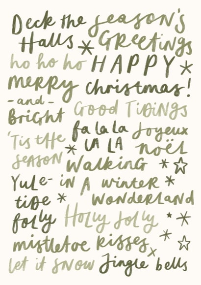Deck the Halls Typographical Christmas Sayings Card In Green created by Delightfully Chaotic Co