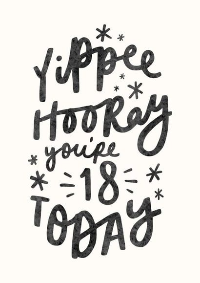 Typographical 18th Birthday Card - Yippee Hooray You're 18 Today created by Delightfully Chaotic Co