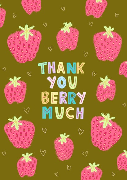 Thank you Berry much cute punny thank you card with strawberries created by Faye Finney