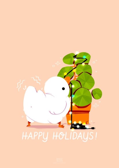 Cute Derpy Holidays Card | Christmas Tree Lights | Duck Cottage Core Plant Bird created by Emma's Illustrations