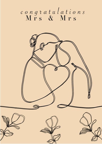 Mrs & Mrs wedding romantic and cute neutral card for wife’s to be LGBTQ+ created by HappyHippyPrints