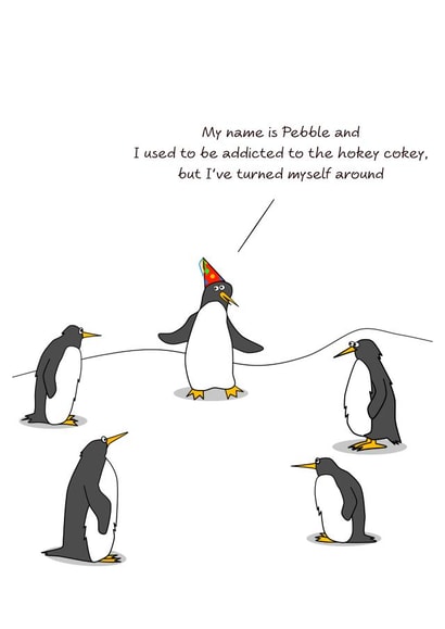 Funny Birthday Card - Penguins Hokey Cokey - Humorous Addiction Meeting - Cute created by Swizzoo