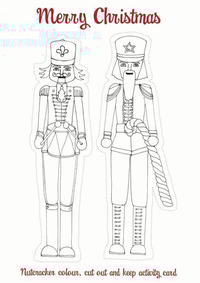Fun Christmas Nutcracker colouring activity card created by Helen Leslie Illustrator