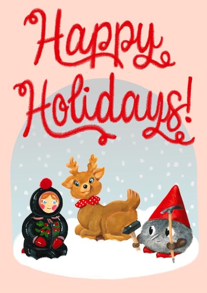 Cute Whimsical Pink Christmas Card - Happy Holidays created by Abbie Preston
