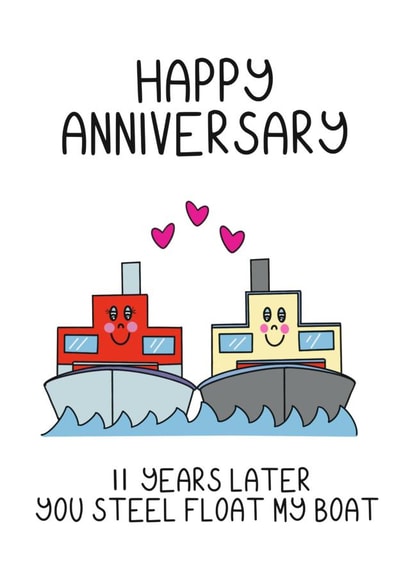 11th anniversary card for husband or wife. Happy Steel anniversary. created by Schnauzer Scribbles