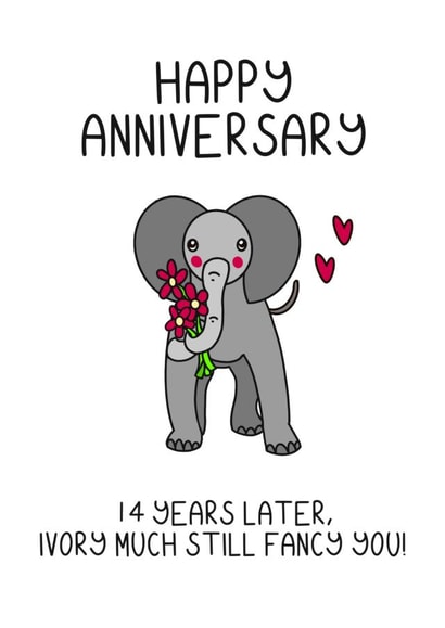 14th anniversary card. Happy ivory anniversary. created by Schnauzer Scribbles