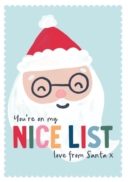 Cute Santa Christmas Card for Kids - You're on my Nice List created by Sarah Catherine