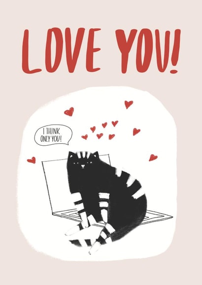 Valentine's Day Card With A Cute Black Cat - Love you - For All People created by Nuta Mart