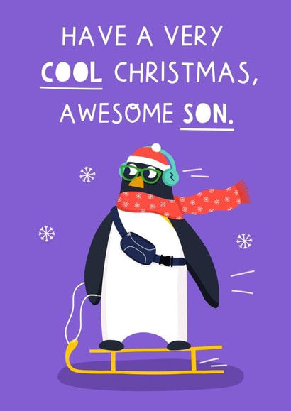 Cute Penguin Christmas Card for an Awesome Son- 'Have a very Cool Christmas' created by Zoe Spry