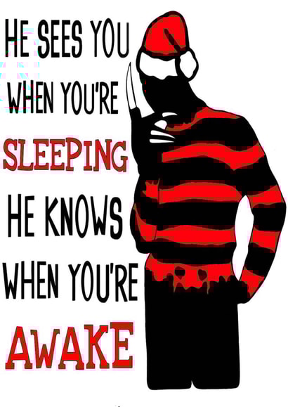 Alternative Christmas Card - Freddie - He sees you when you're sleeping created by Sister Resin Crafts designs