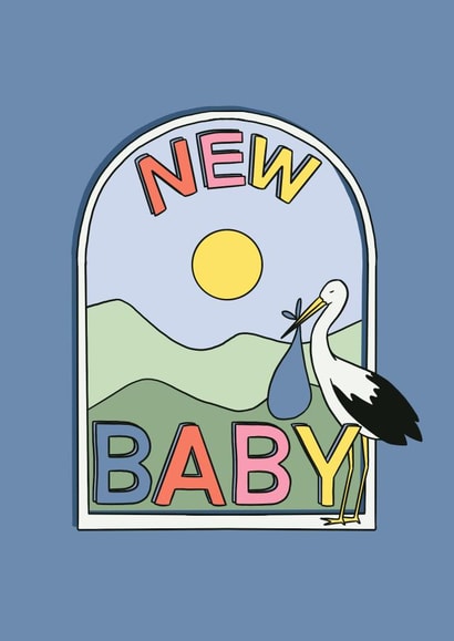 Pastel New Baby card - Stork - Mountains created by Basil Thyme