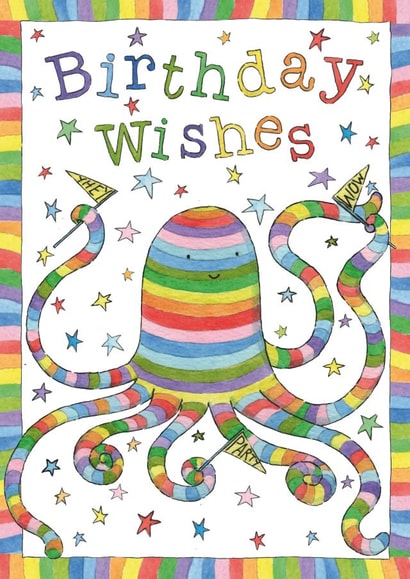Cute Birthday Card For A Special Friend – Rainbow Octopus – Birthday Wishes created by Helen Morgan Illustration