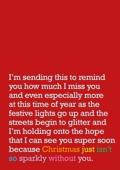 Missing You - Christmas Card - Without You - Festive Card - Long Distance created by The Right Lines