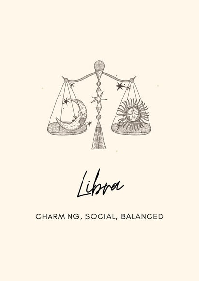 Libra Horoscope Birthday Card or just because! created by Lola and Lily Prints