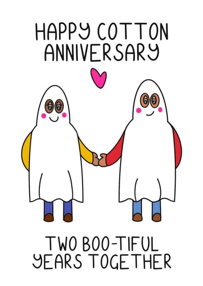 2nd wedding anniversary card for husband or wife. Happy cotton anniversary created by Schnauzer Scribbles