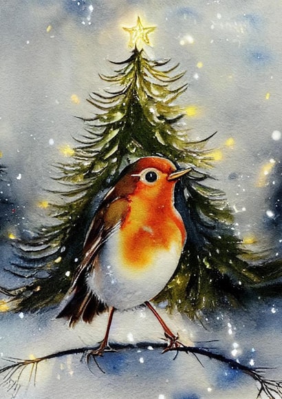 The Robin and the Tree - Traditional Christmas Card created by Rob Fuller