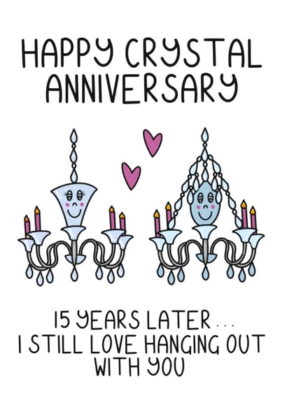 15th wedding anniversary card for husband or wife - Crystal anniversary card created by Schnauzer Scribbles