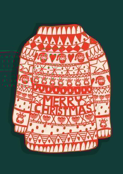 MERRY CHRISTMAS, CHRISTMAS JUMPER ART CARD DESIGN. FOR EVERYONE created by NICHOLA COWDERY ILLUSTRATIONS