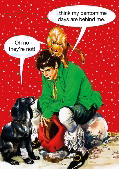 Christmas Panto funny vintage card with a cat and a dog! created by kissmekwik