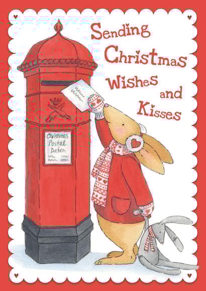 Cute Christmas Card For A Special Friend Bunny Posting A Card In An Old Post Box created by Helen Morgan Illustration