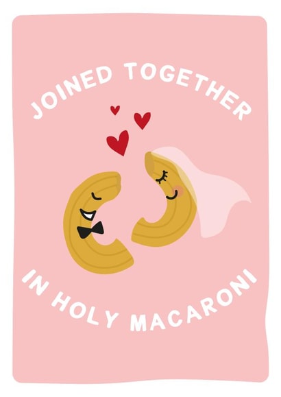 Cute Macaroni Pun Wedding Card - Joined Together In Holy Macaroni created by Gem Draws Stuff