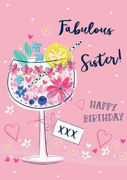 Pretty floral gin glass birthday card for a fabulous Sister. created by Katie Phythian Design