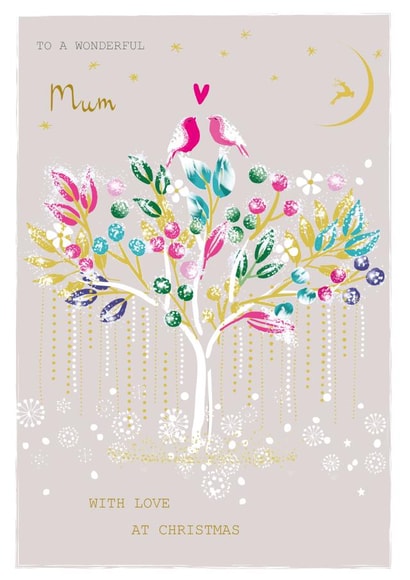 Beautiful Robins Card for Mum - Robins on Winter Berry Tree - Love at Christmas created by SABIVO Design by Sabina