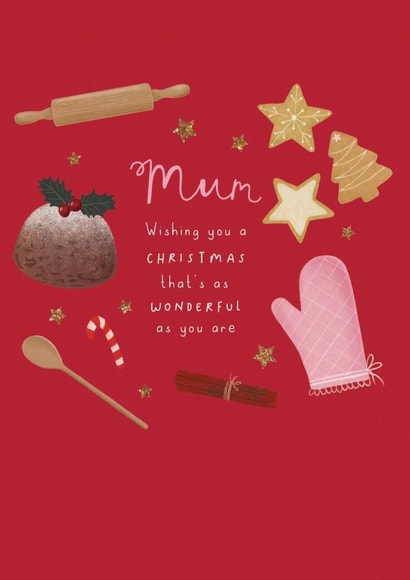 Cute Christmas baking icons card for your Mum created by Sarah Hustwaite Illustration