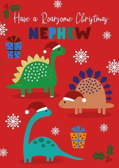 Roarsome dinosaur Christmas card for Nephew created by Sarah Corcoran