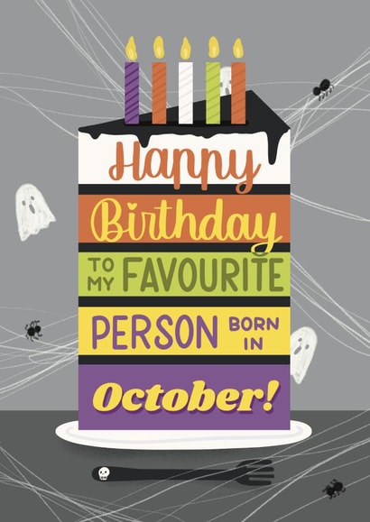 Classic October Birthday Card - Spooky Halloween Birthday Cake With Ghosts created by Daksha Giri