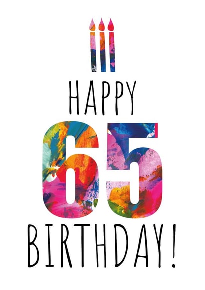 Modern 65th Birthday Card - Colourful Abstract Art Candles and Cake created by size3art
