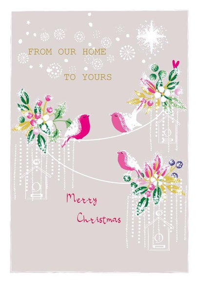 From Our Home to Yours Christmas card - Cute Robins - Winter Berry Card created by SABIVO Design by Sabina