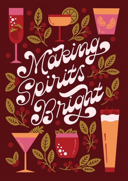 Beautiful Holiday Card – Making Spirits Bright – Retro Winter Cocktails created by Jessica Molina
