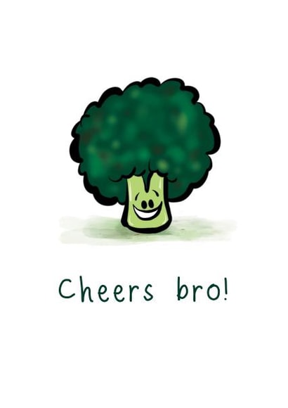 Sweet, comical broccoli character thank you card | thortful