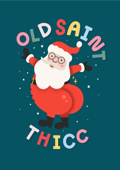 cute christmas card illustration of old saint THICC - teal created by katie illustrated