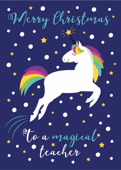 Christmas card for teacher - magical unicorn created by One Day in May Design