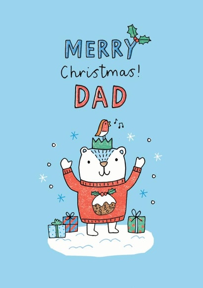 Cute Polar bear Christmas card for your Dad - Merry Christmas Dad created by Jenny Seddon