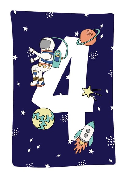Cute Space Birthday Card for 4 year old created by Dolly and Fred