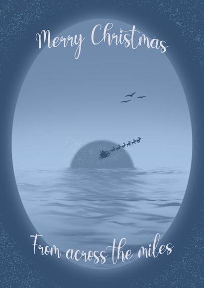 Christmas heartfelt classic for friends family abroad. Santa flying across sea. created by The Crafty Tourist