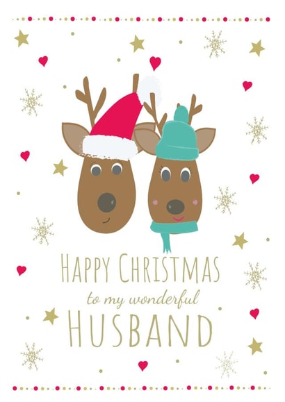 Cute Christmas card for husband - reindeer couple - Wonderful husband created by Missycards