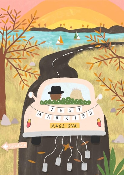 And They Lived Happily Ever After - Wedding Card of Couple Driving into Sunset created by Charlotte  MacDonald