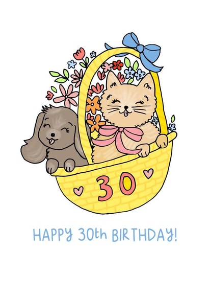 Happy 30th Birthday Kitten and Puppy Basket created by Jessica Woodhouse