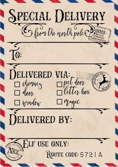 Special delivery card from the North Pole - Santa card -card to fill In yourself created by Frog & Fae