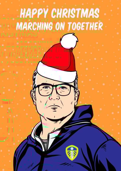 Funny Christmas card featuring former Leeds football manager, Marcelo Bielsa created by Graham Sanders