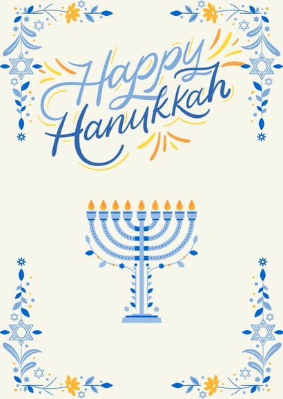 Happy Hanukkah -Star of David borders and 9-candle Menorah created by Dara, Ceramic Scripture