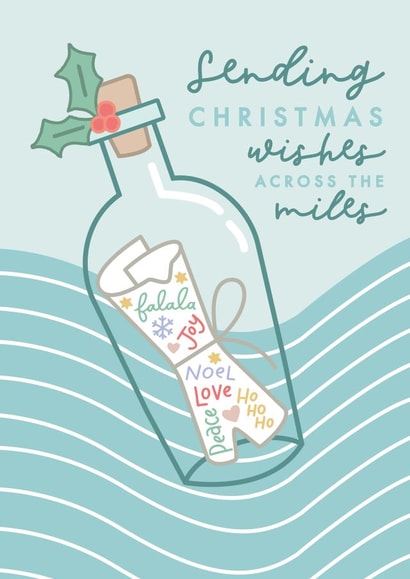 Cute festive message in a bottle sending Christmas Wishes across the miles. created by Jodie Gaul & Co