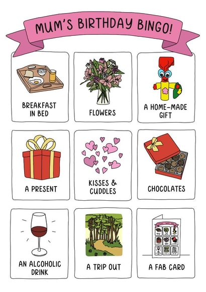 Mum's Birthday Bingo card created by Evie Garnett Designs