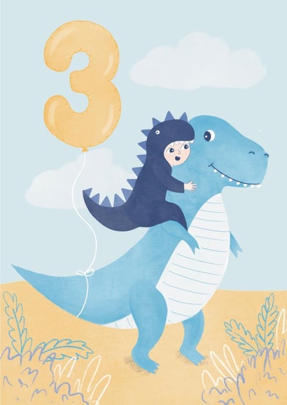Cute Dinosaur Child's 3rd Birthday Card - Blue Boy card - 3 today created by Nicki O'Donoghue Studio