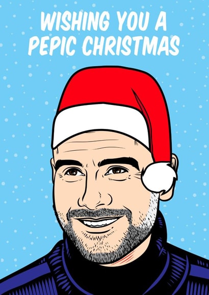 Funny Christmas card featuring Manchester City football manager, Pep Guardiola created by Graham Sanders